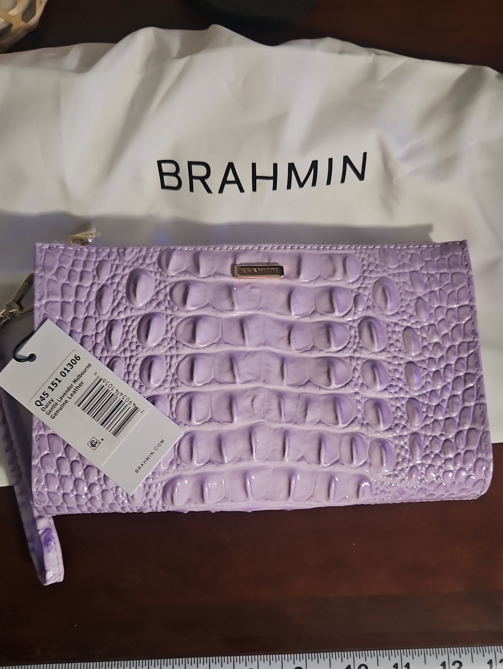 Brahmin Lilac Croc-Embossed Glossy Wristlet